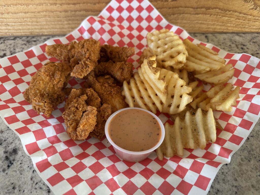 Hand-breaded chicken tenders at The Island Chick-N-Shack